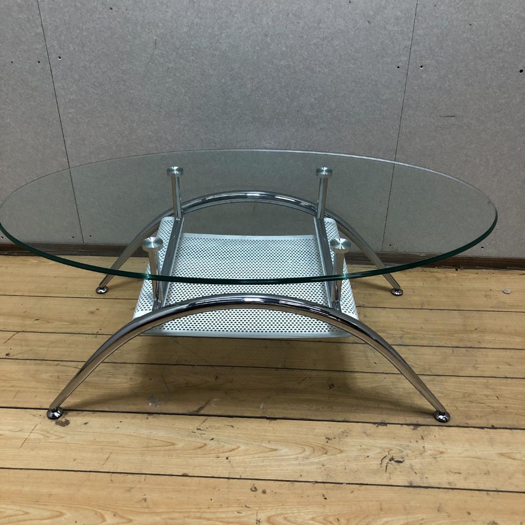 美品 送料無料 ガラス天 センターテーブル ローテーブル モダン250918
