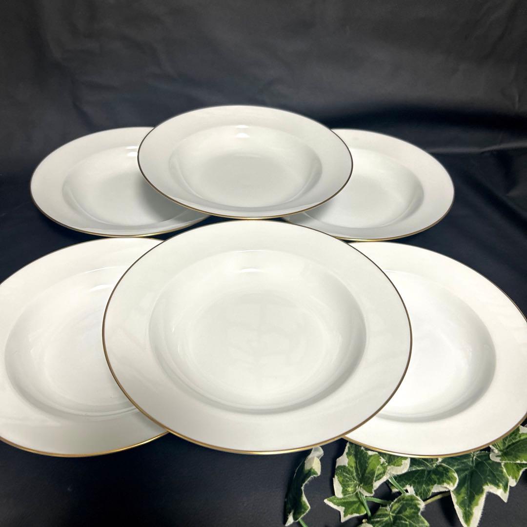 【大倉陶園】ゴールドライン　リムシェープ　白磁金彩22cmスープ皿 パスタ皿