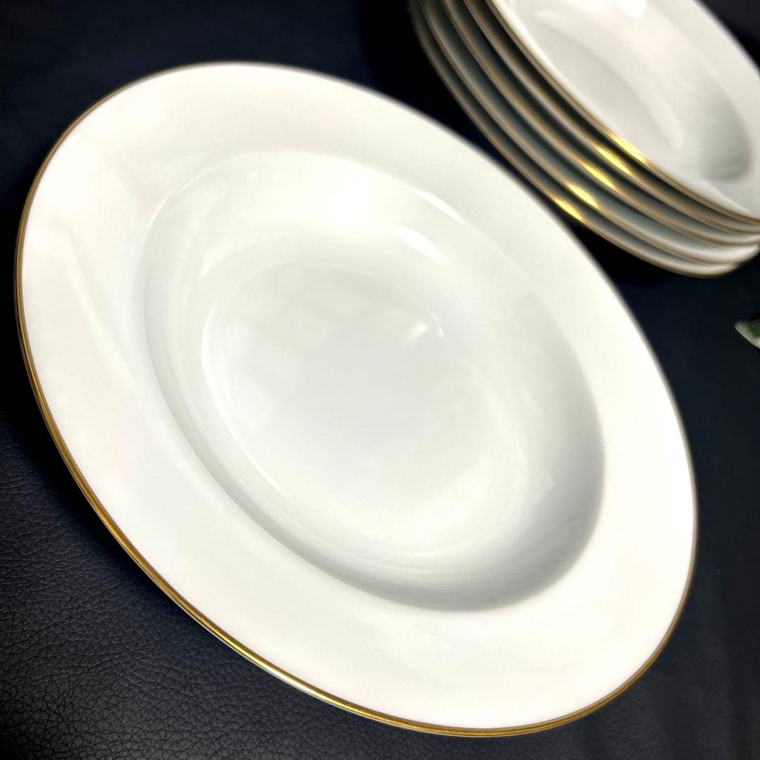 【大倉陶園】ゴールドライン　リムシェープ　白磁金彩22cmスープ皿 パスタ皿