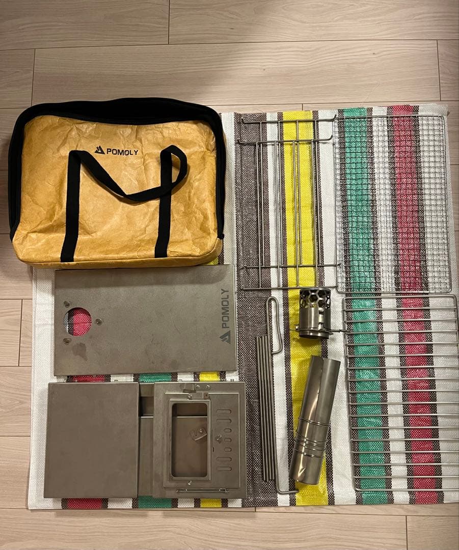 POMOLY 薪ストーブ T1 チタン製 折り畳み式 サイドテーブル付き