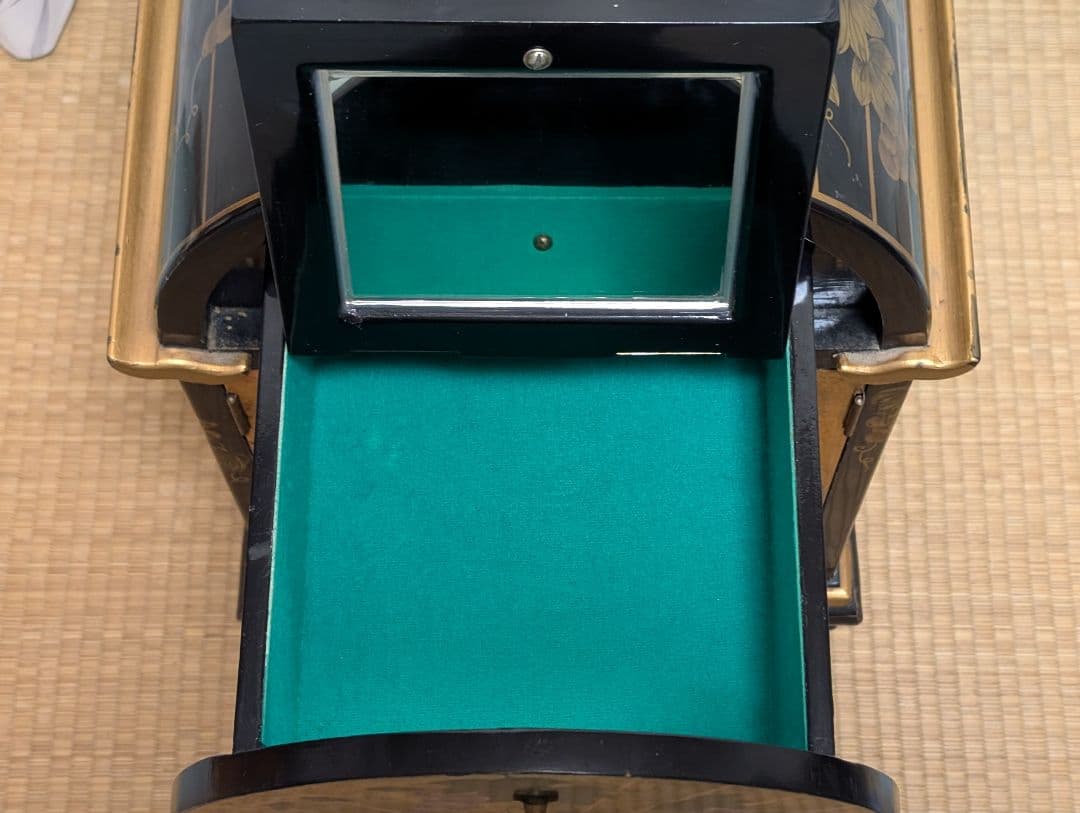 古家具 木製 小物入れ 収納 　　宝石箱 ミラ付 アンティーク