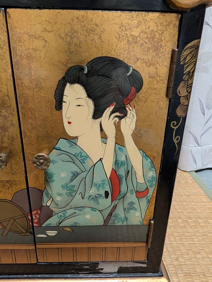古家具 木製 小物入れ 収納 　　宝石箱 ミラ付 アンティーク