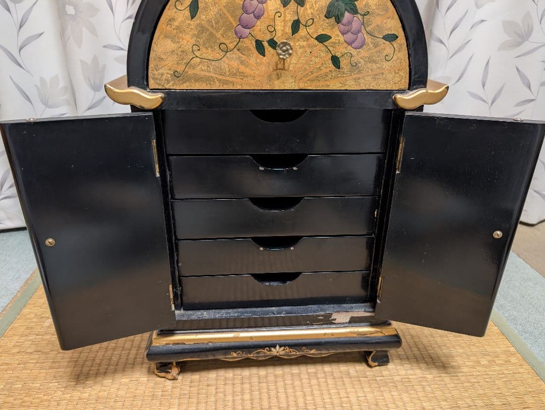 古家具 木製 小物入れ 収納 　　宝石箱 ミラ付 アンティーク