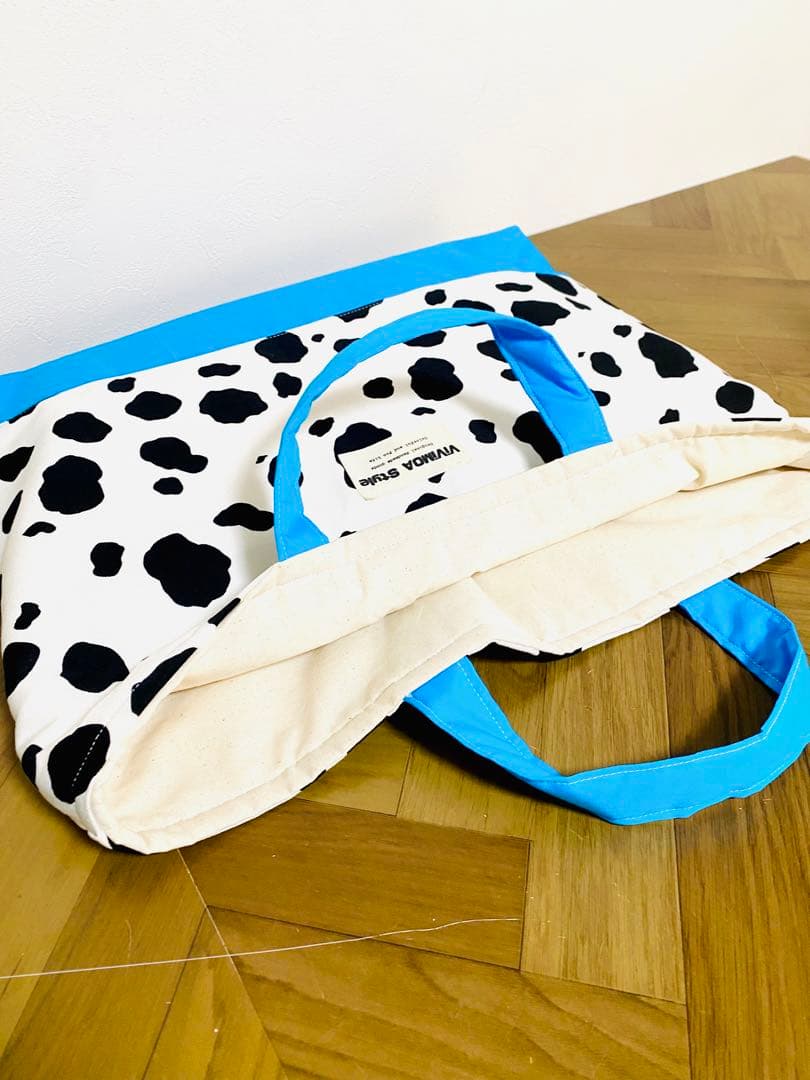 あすか　オーダー商品　完成　入園入学　ハンドメイド　水色　牛柄