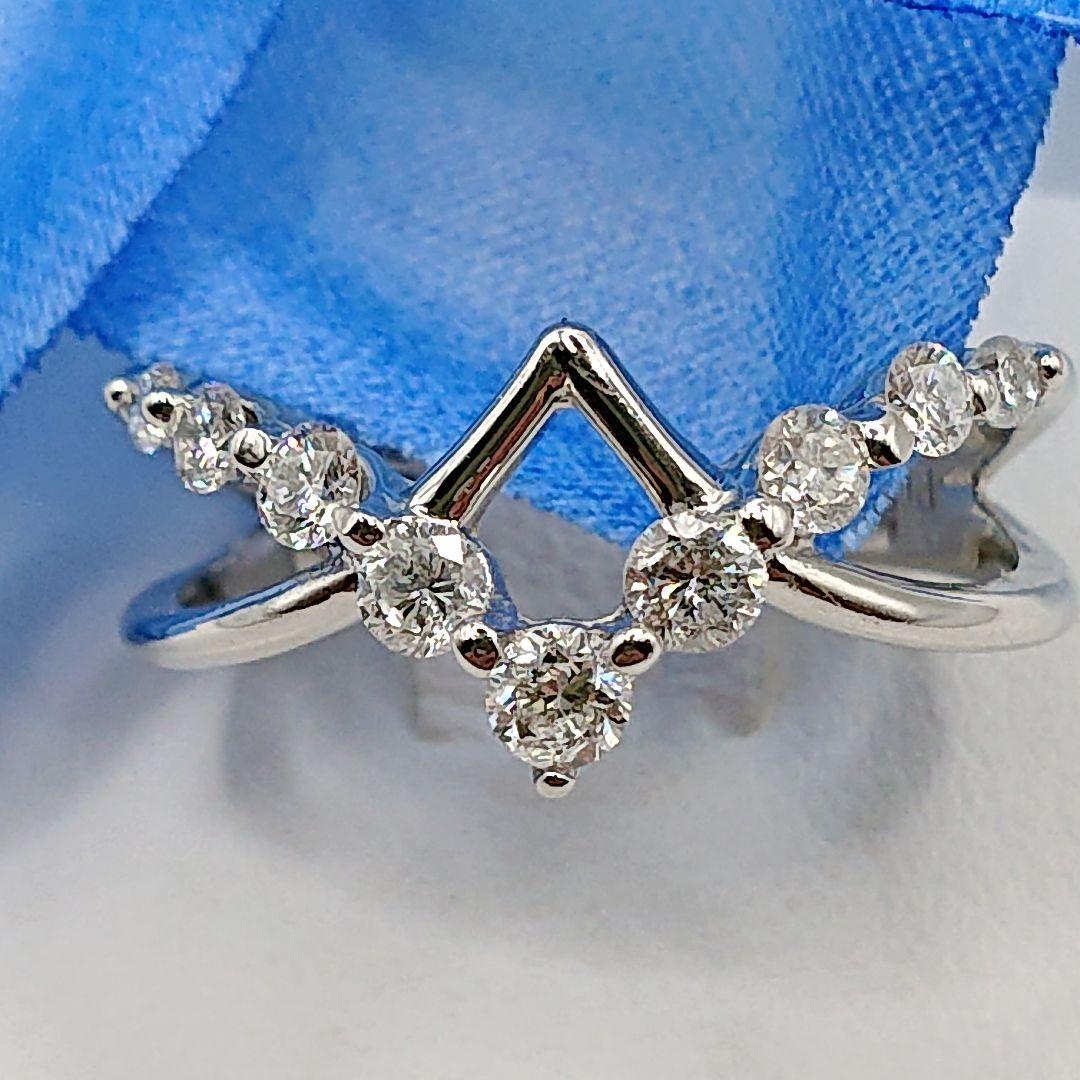 天然ダイヤモンド オープンリング ダブルV字リング Pt900 プラチナ900