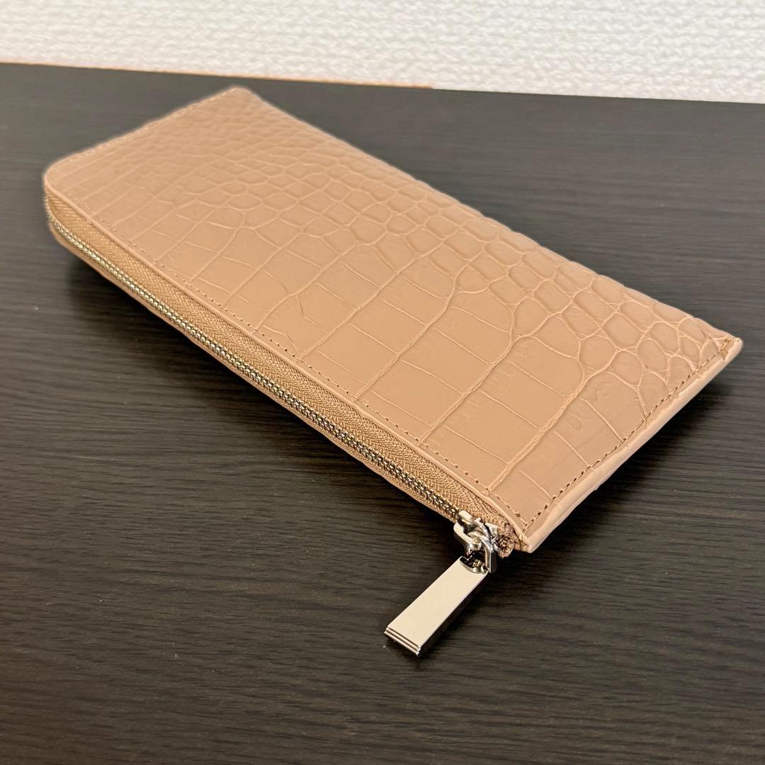 未使用品 本物 マット加工 クロコダイル本革 長財布 サンドベージュ L字