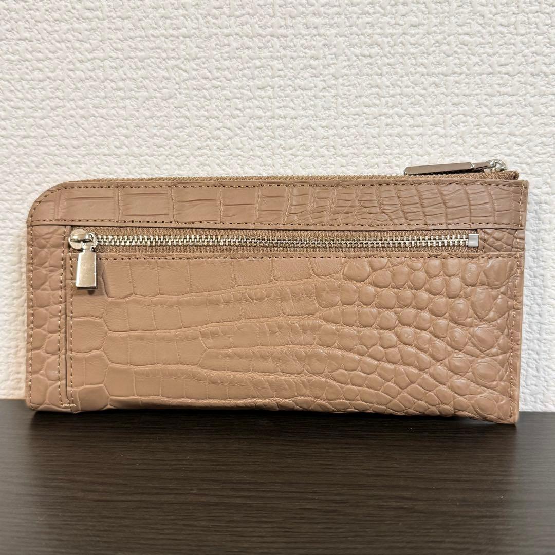 未使用品 本物 マット加工 クロコダイル本革 長財布 サンドベージュ L字