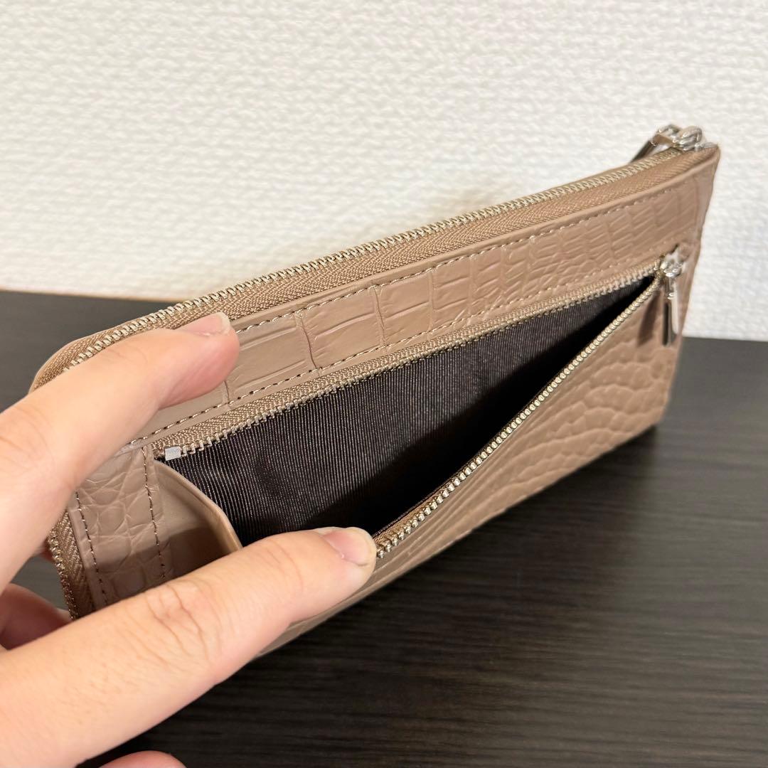 未使用品 本物 マット加工 クロコダイル本革 長財布 サンドベージュ L字