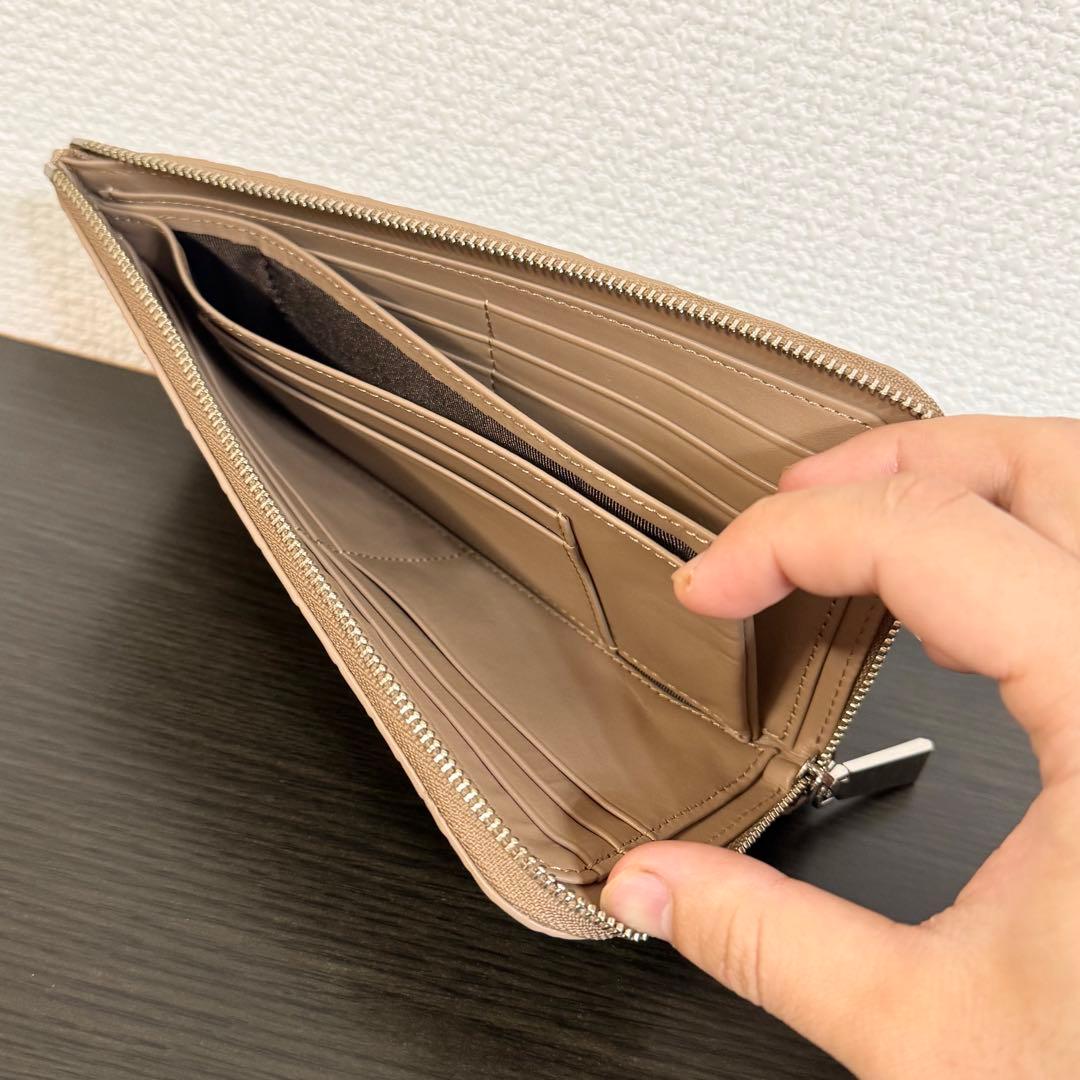 未使用品 本物 マット加工 クロコダイル本革 長財布 サンドベージュ L字