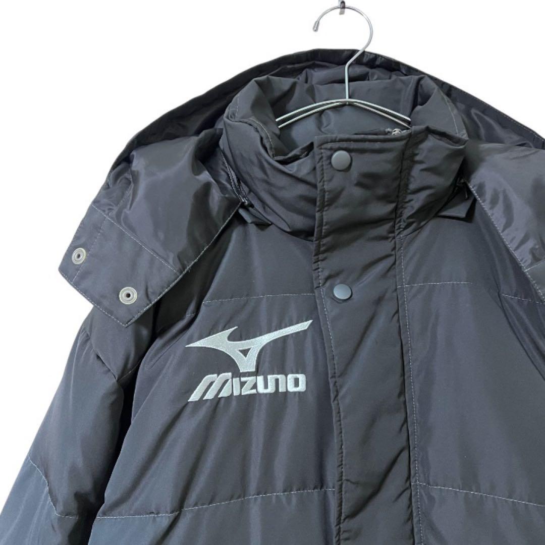【美品】ミズノ　ロングダウンコート　ベンチコート　肉厚　フーディ　グレー　M