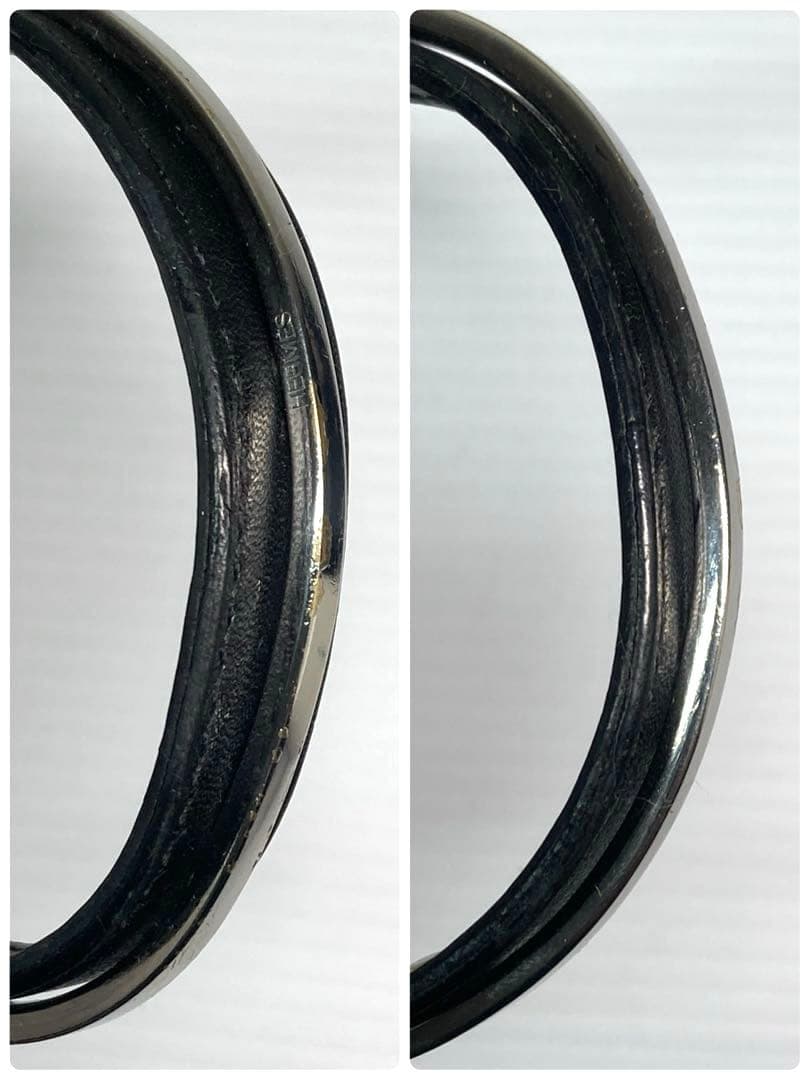 HERMES エルメス　レザー　シルバー金具　バングル　ブレスレット　ブラック