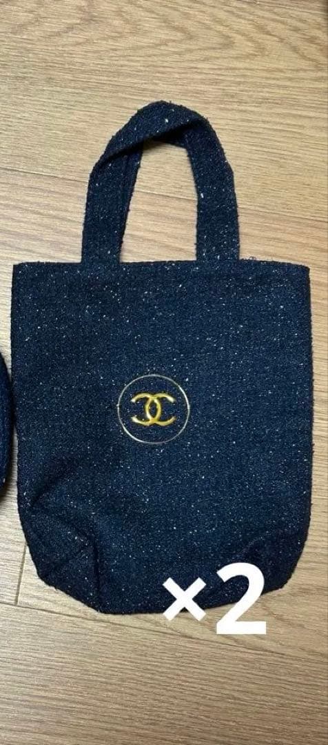 巾着ポーチ CHANEL ブラック コスメポーチ 大容量