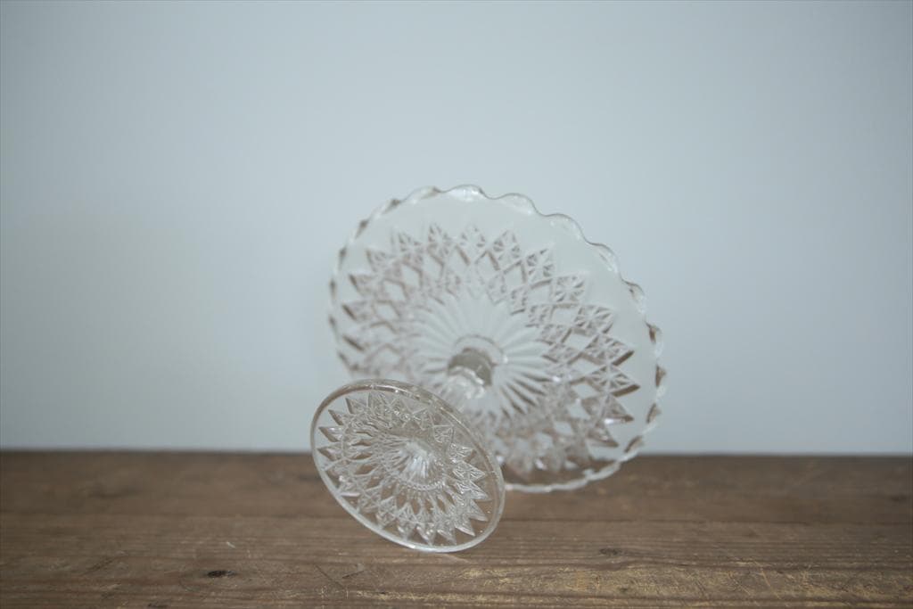 英国アンティークガラス製コンポート/ケーキスタンド/食器飾り棚(84-194-1