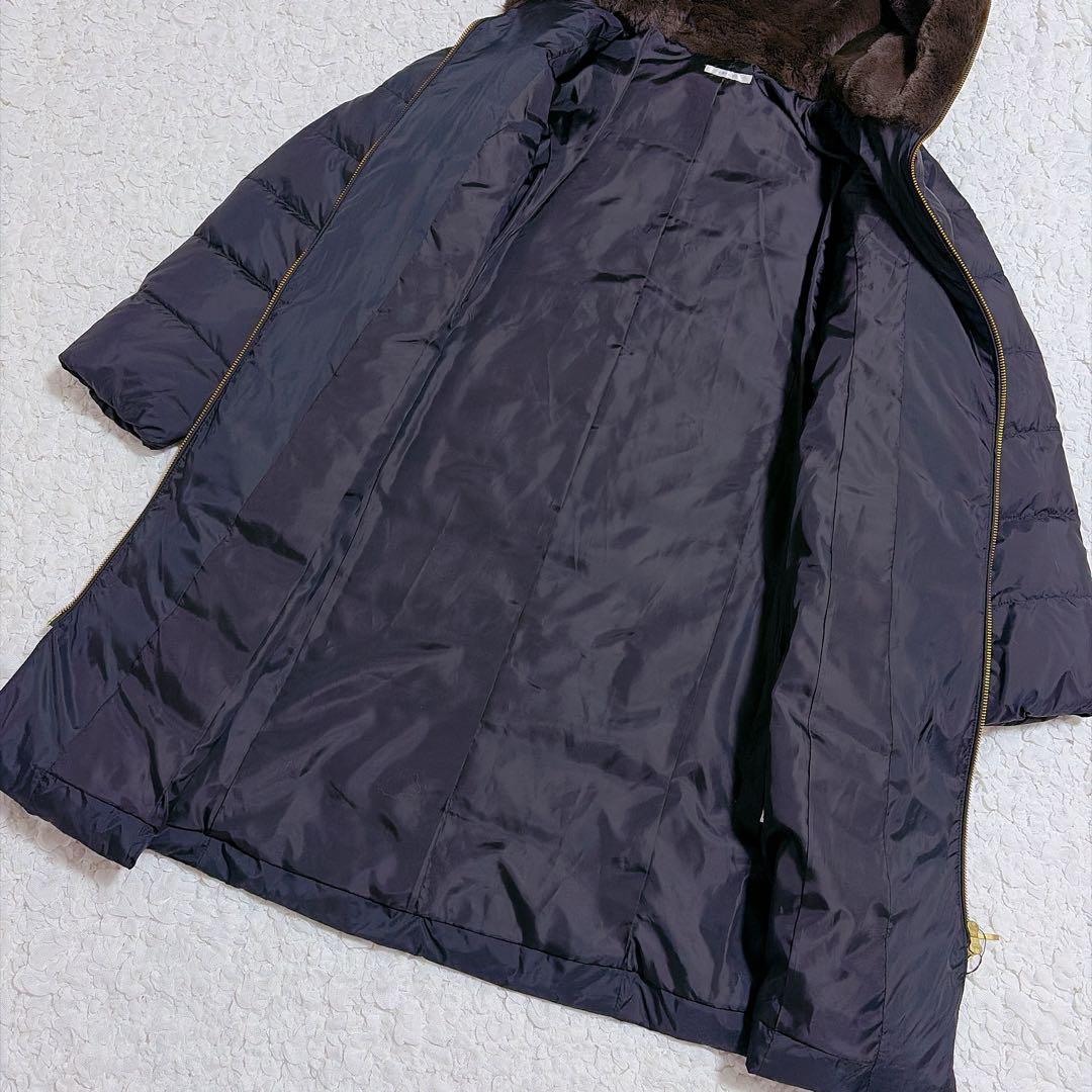 【新品タグ付】Favori はっ水加工 タフタ×ファー ロングダウンコート 黒
