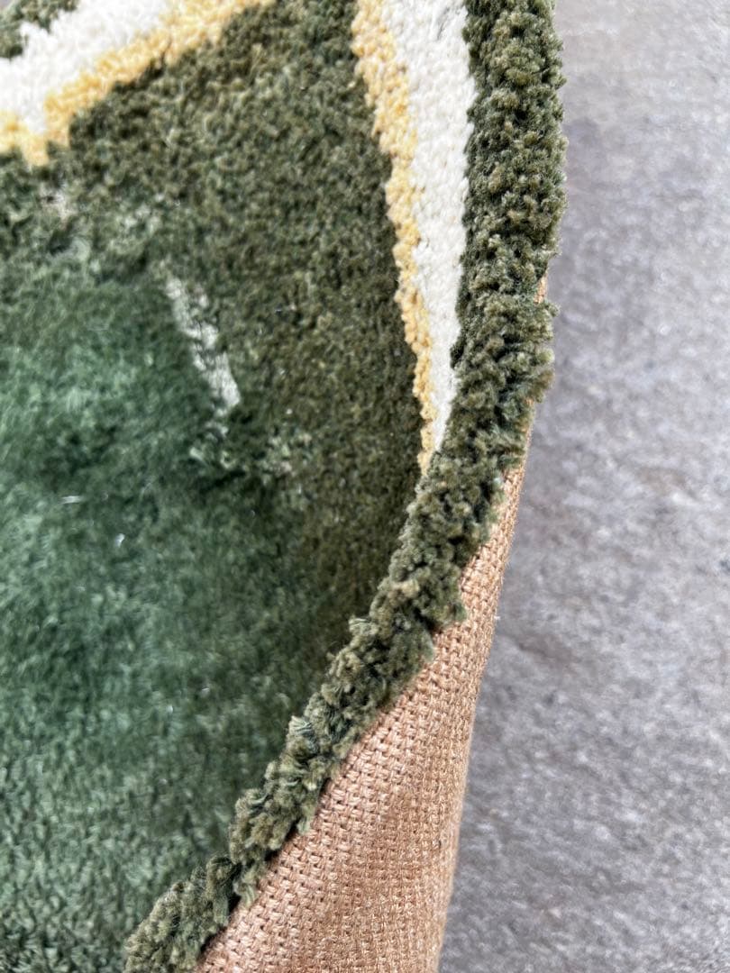 新鍋島緞通　吉島敷物　四角形　緑　グレー　青　座布団 3枚セット　段通　タグなし