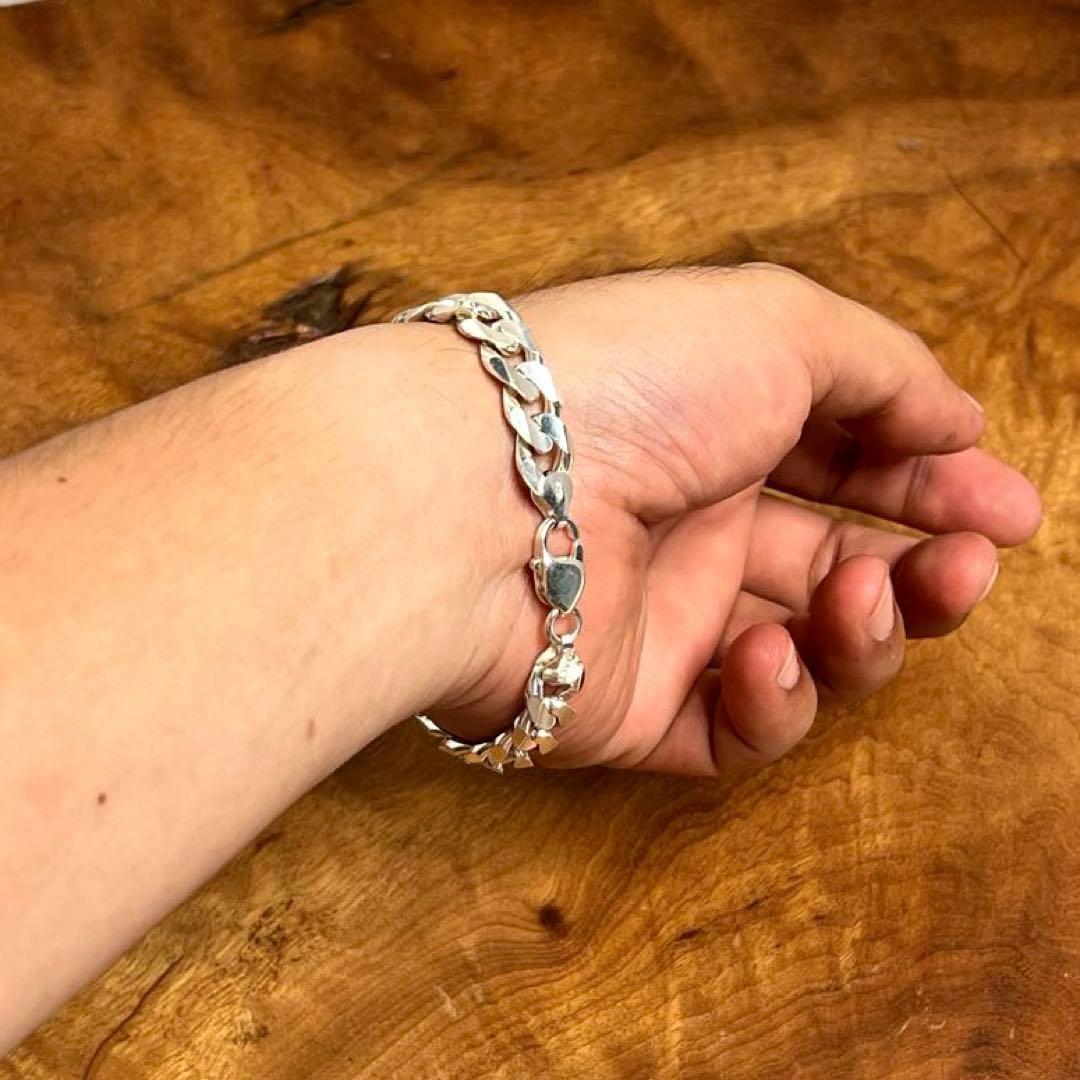 ヴィンテージ シルバー カーブ リンク ヘビー ブレスレット ITALY 925