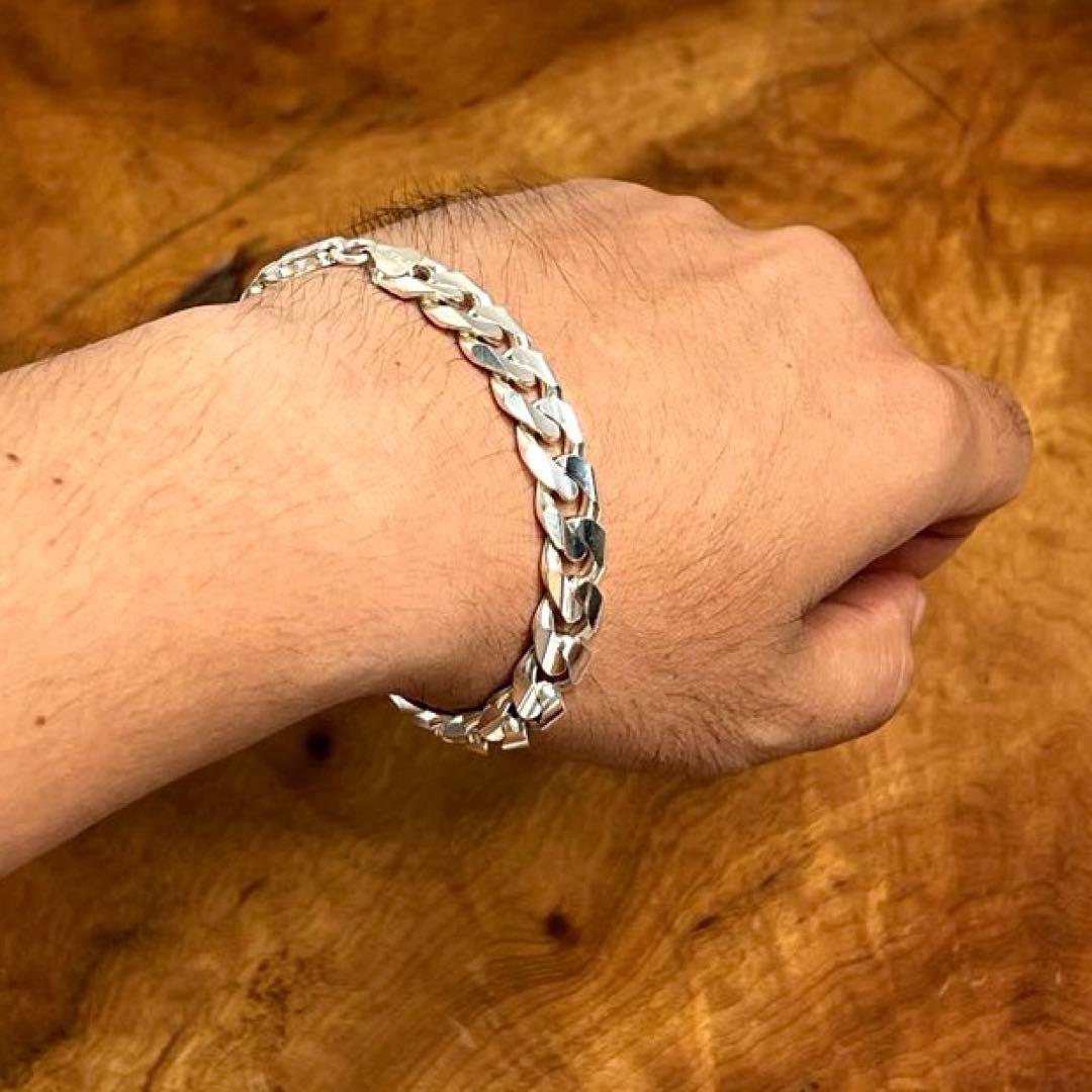 ヴィンテージ シルバー カーブ リンク ヘビー ブレスレット ITALY 925