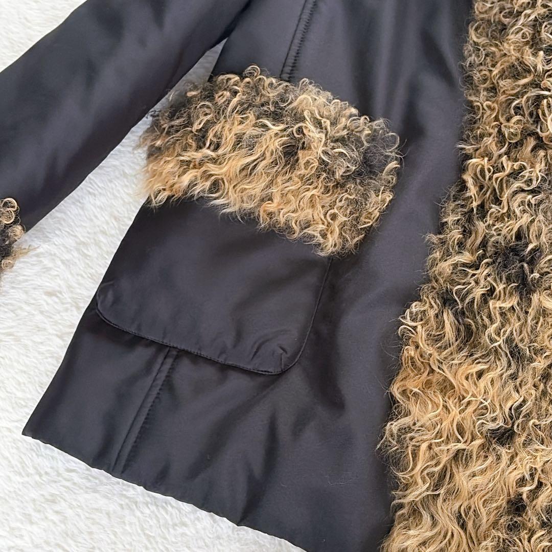 美品✨【バルマン】チベットラムファー シルク100% 中綿コート ブラック 38