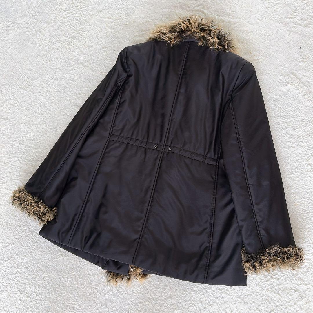 美品✨【バルマン】チベットラムファー シルク100% 中綿コート ブラック 38