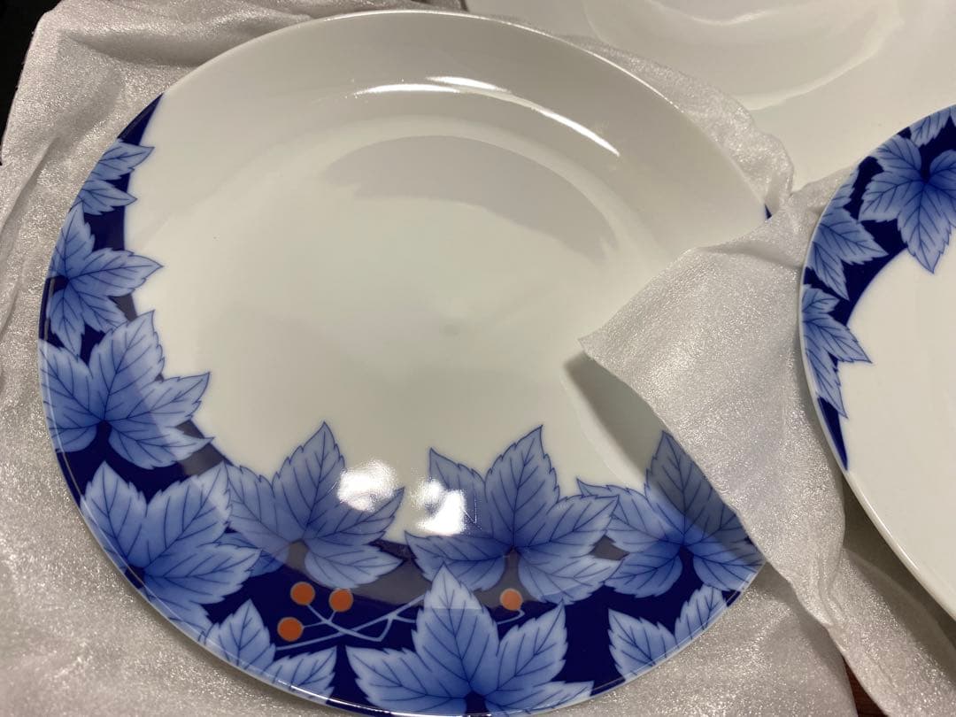 未使用保管品 廃盤 香蘭社 藍染ぶどう 中皿揃 5枚組 有田焼 和食器