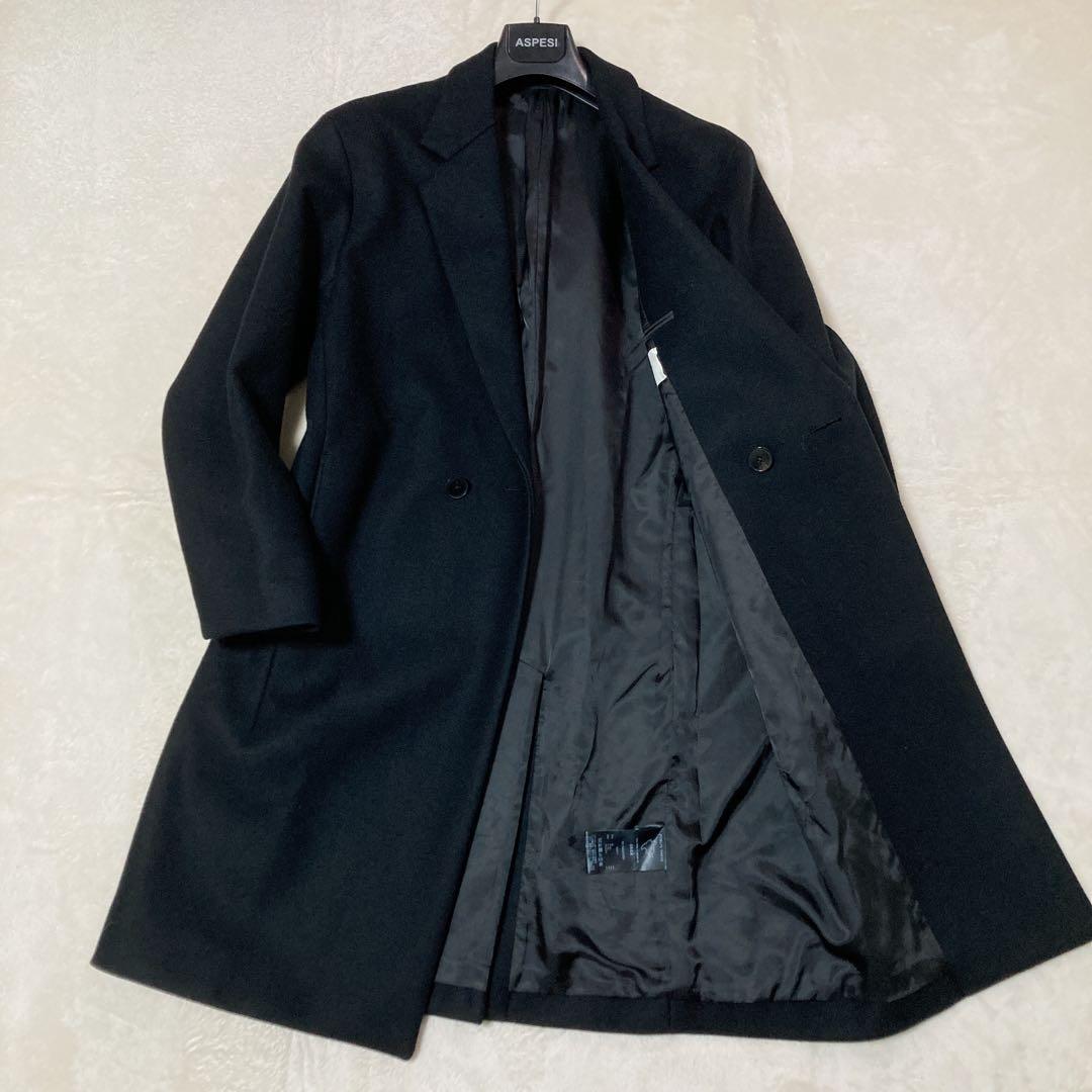 【美品】PUBLIC TOKYO メルトン ダブル チェスターコート ウール 黒