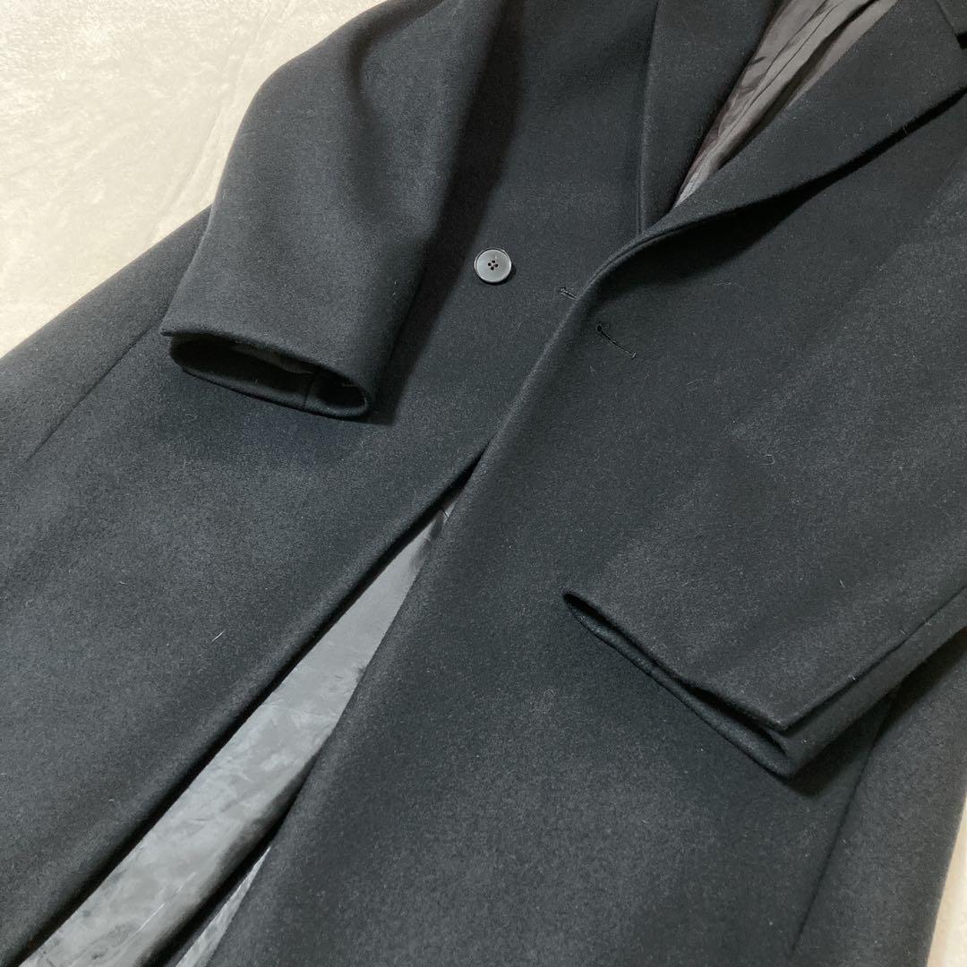 【美品】PUBLIC TOKYO メルトン ダブル チェスターコート ウール 黒