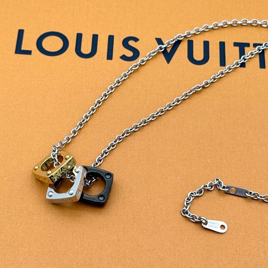 美品 ルイヴィトン ネックレス ペンダント モノグラム ボールド 3連 メタル