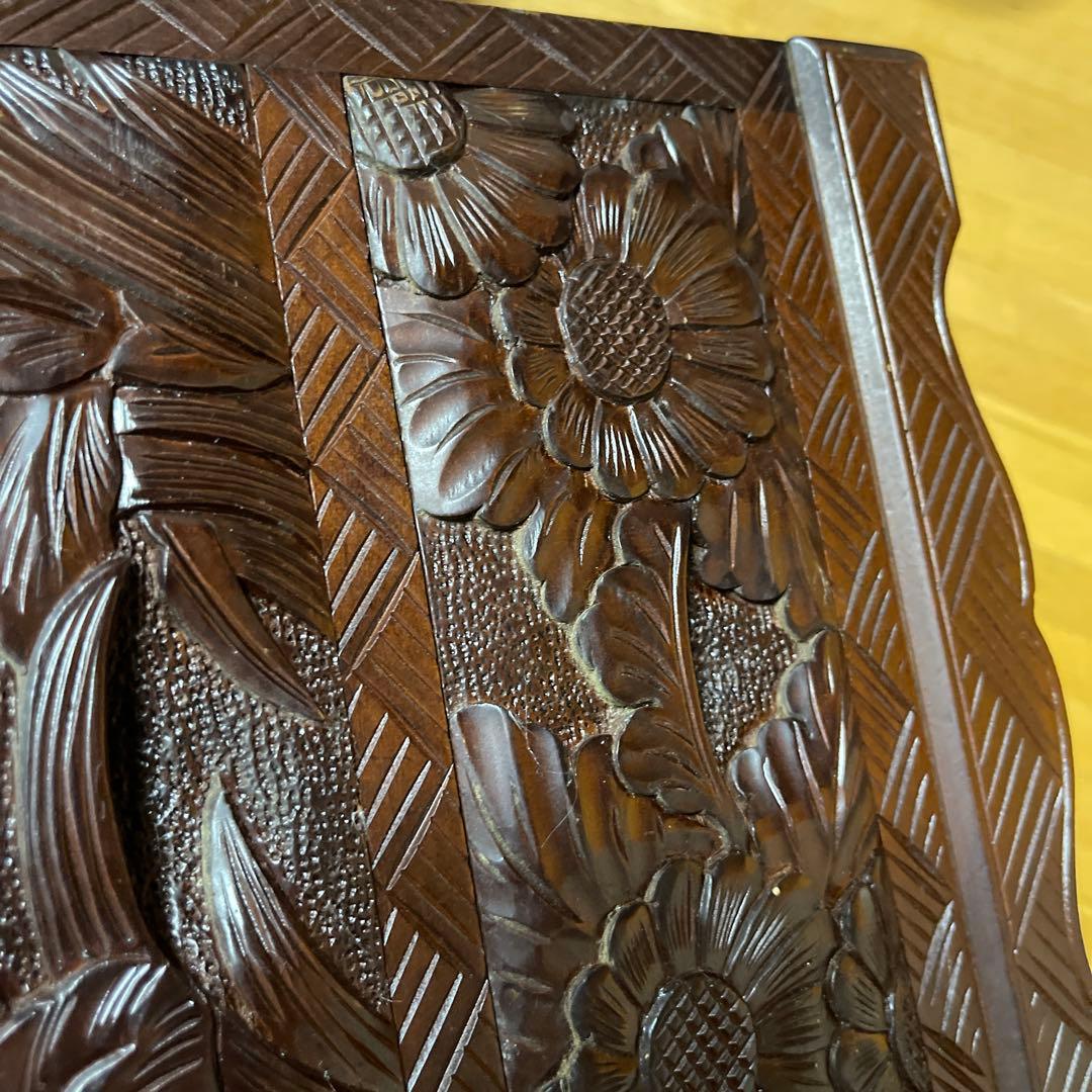 日光彫？軽井沢彫？　木製花柄彫刻箪笥　3段引き出し　家具　アンテーク