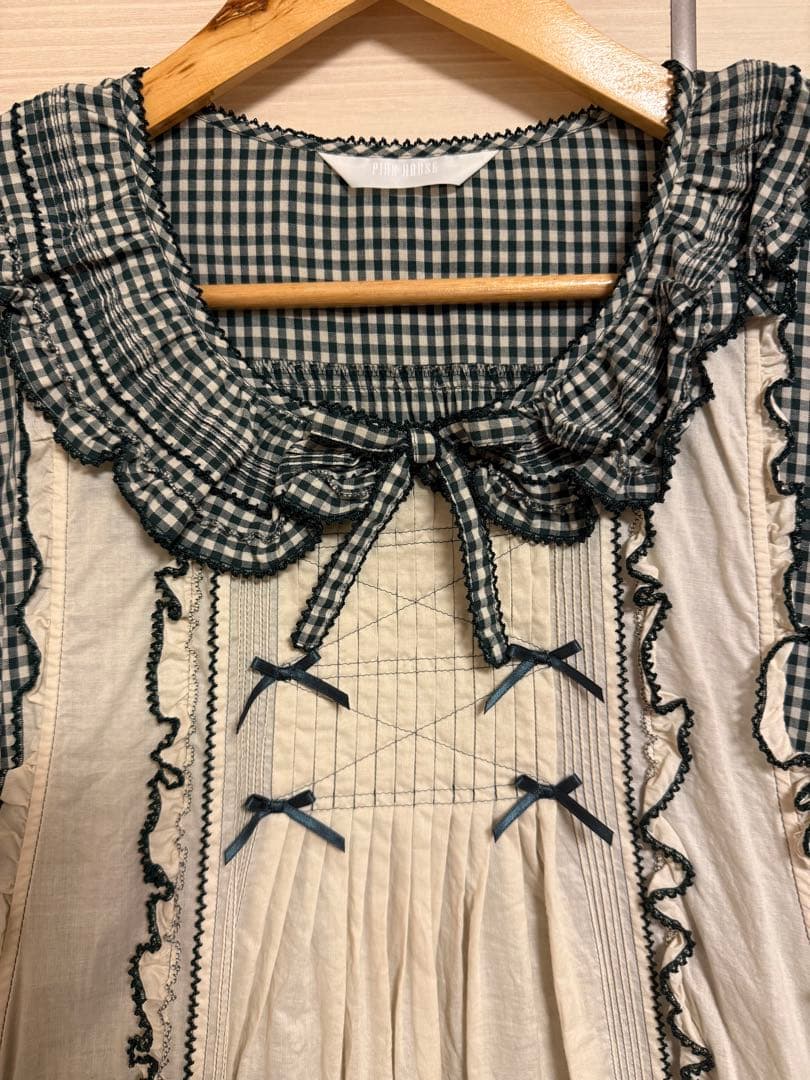 ピンクハウス エプロン付きアースギンガムワンピース