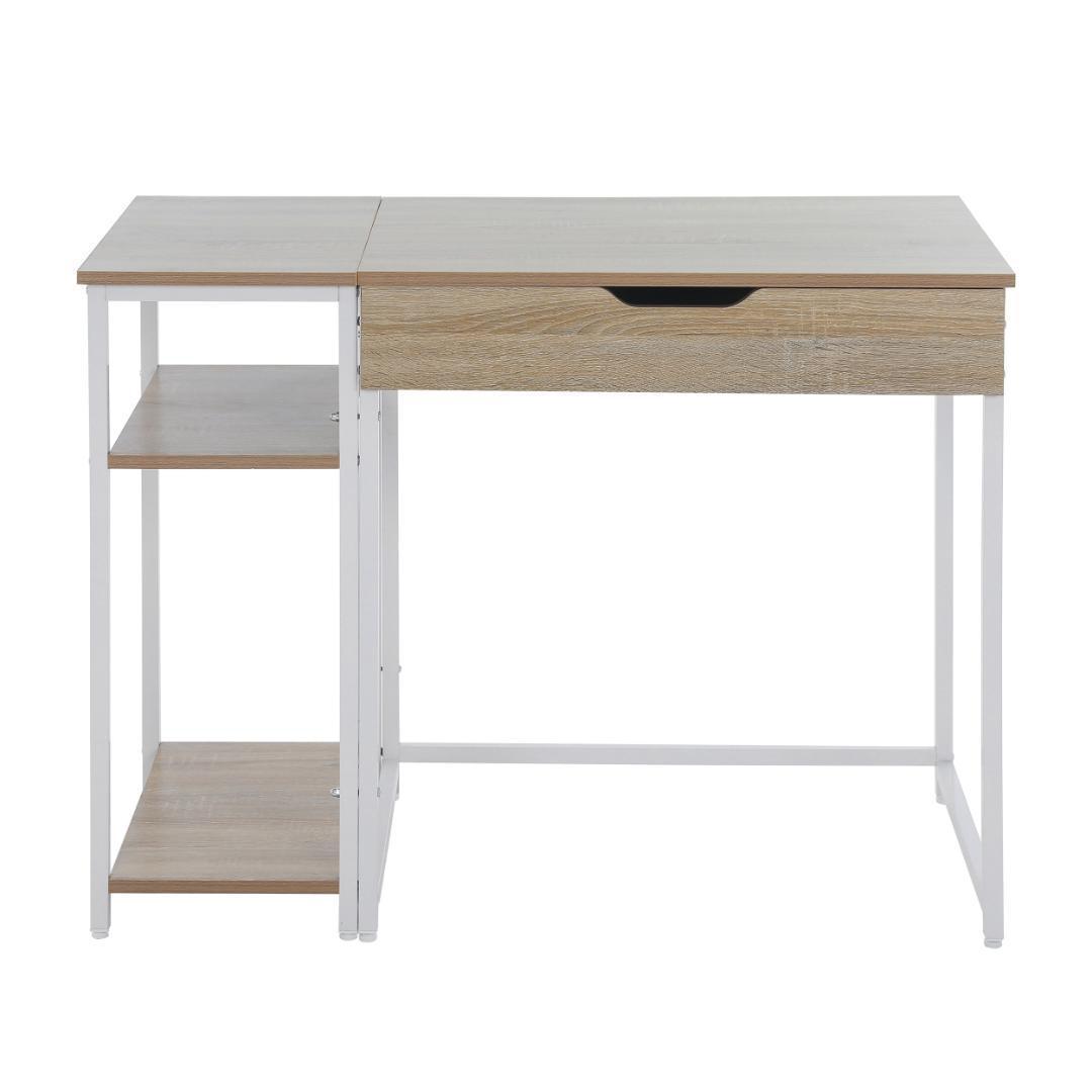 【ナチュラル】パソコンデスク 一体分割両用 引き出し付き　収納ラック付き 木製