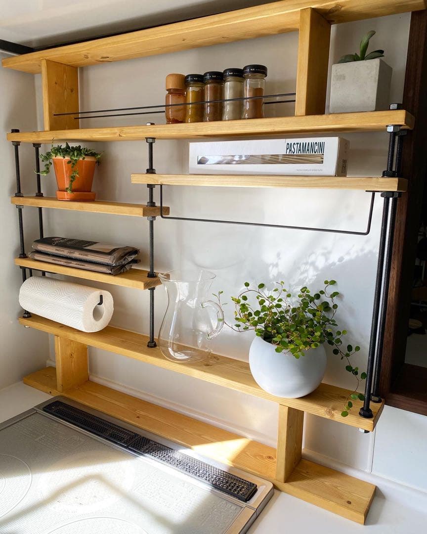 耐震設計！突っ張り式キッチンラックCentral☆アイアンラック☆スパイスラック