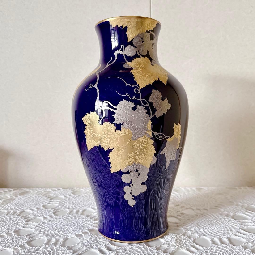 1314/OKURA 大倉陶園 花瓶 金蝕ぶどう 35cm 花器 金彩 花入