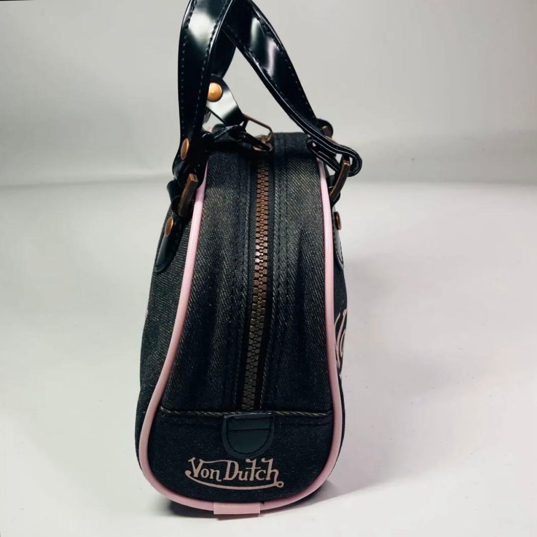 【美品】Von Dutch キャンバス　ミニボストンバッグ ブラック　ピンク