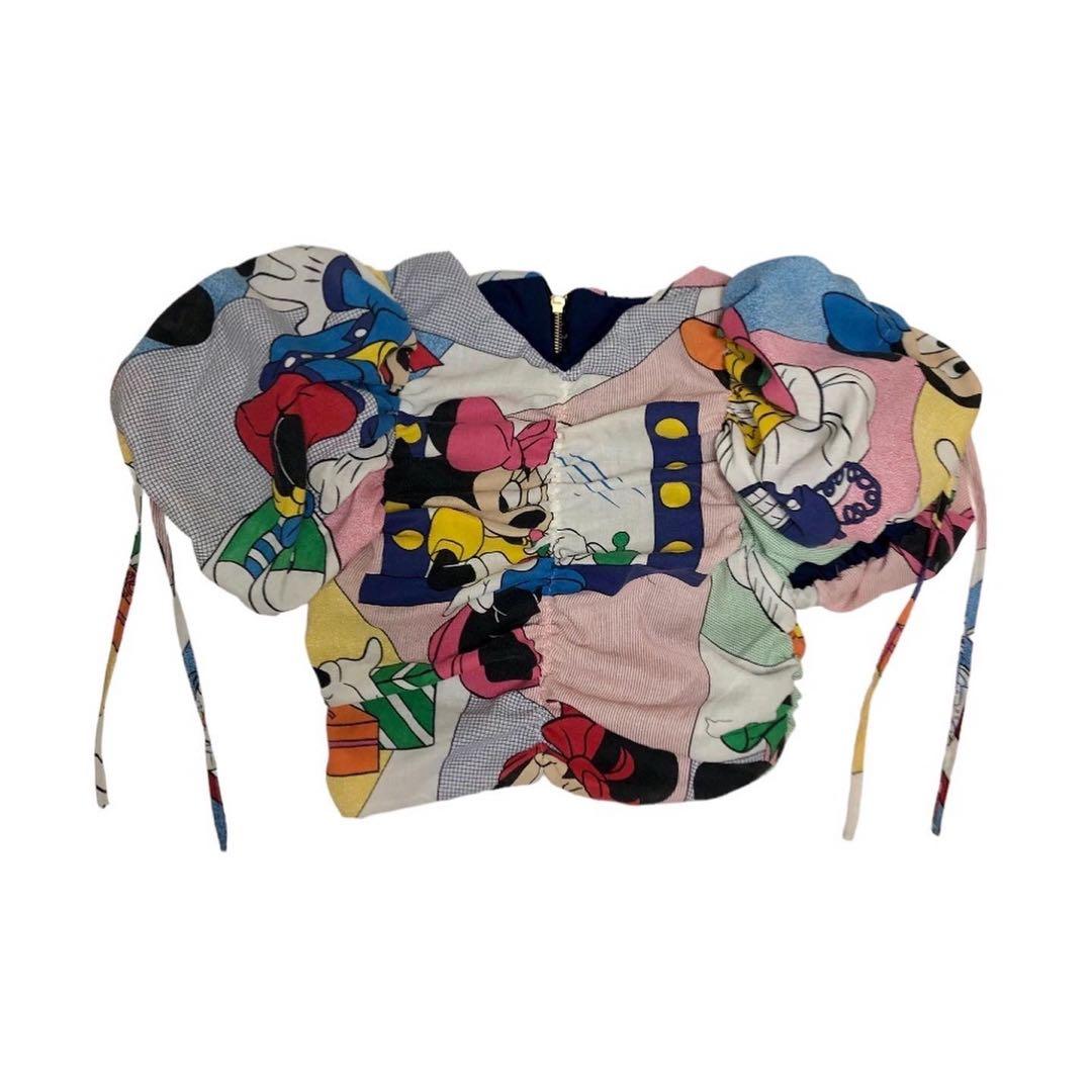 ミッキー ミニー パフスリーブ トップスミニーのギャザーブラウ