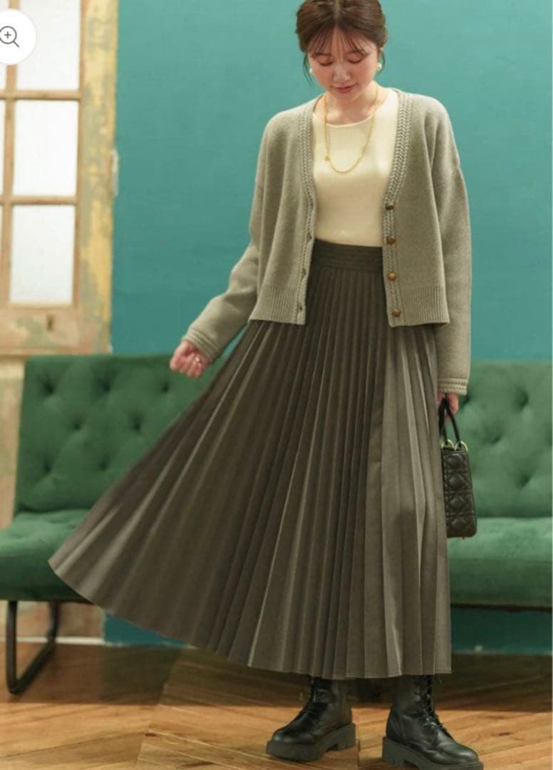 メゾンエシェル　タックベルト　プリーツ　スカート　グレー