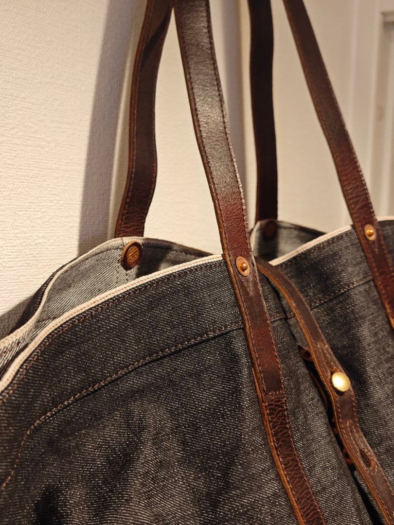 RRL ダブルアールエル　レザートリム デニム トート ダークブラウン