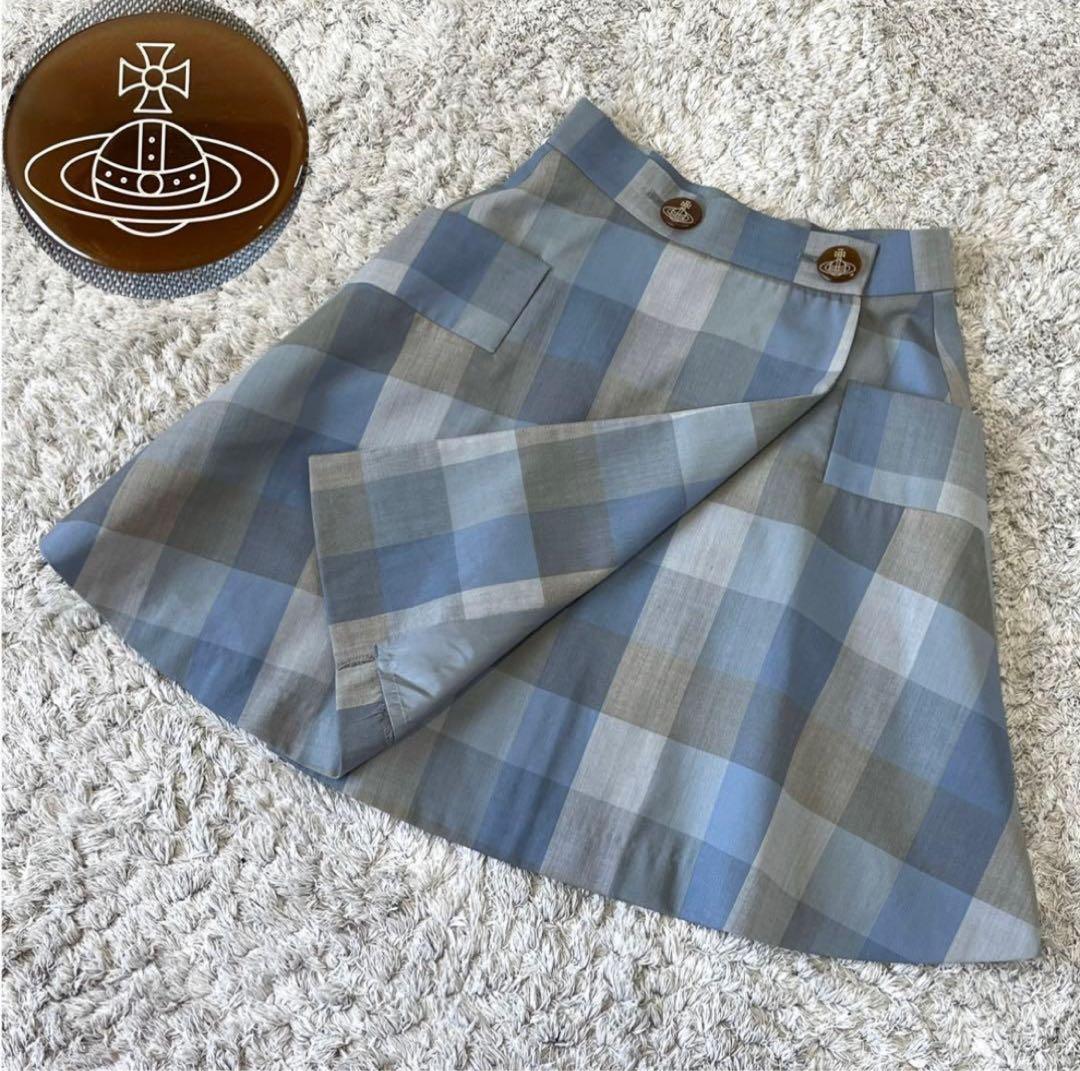 ヴィヴィアンウエストウッドレッドレーベル オーブボタン チェック柄 巻きスカート