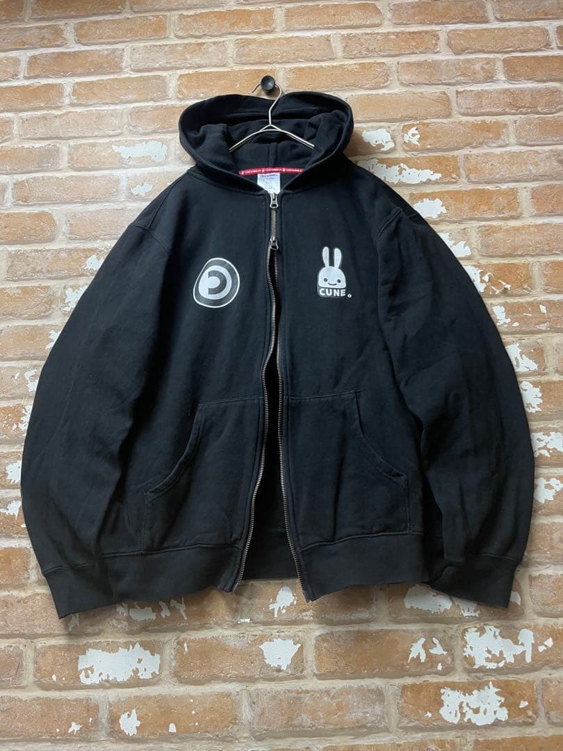 CUNE キューン　パーカー　ジップパーカー　黒　ダブルジップ　y2k XL
