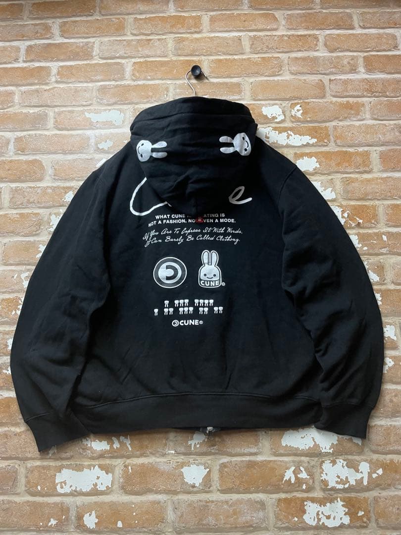 CUNE キューン　パーカー　ジップパーカー　黒　ダブルジップ　y2k XL