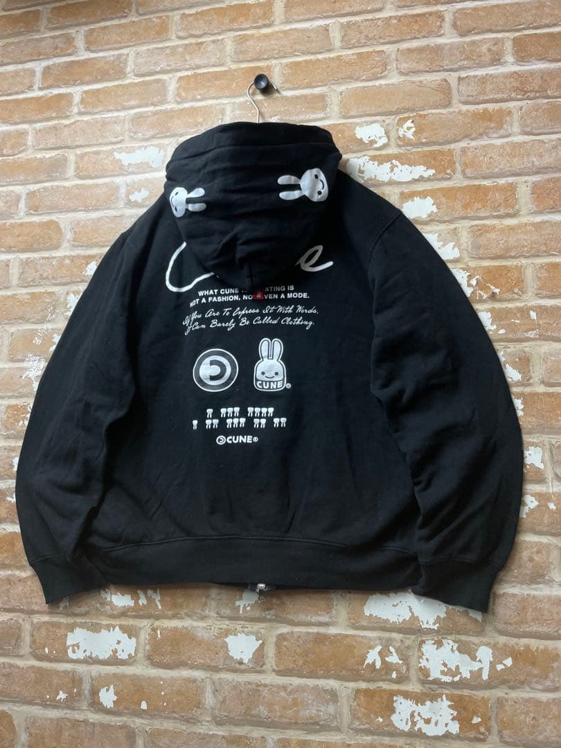CUNE キューン　パーカー　ジップパーカー　黒　ダブルジップ　y2k XL