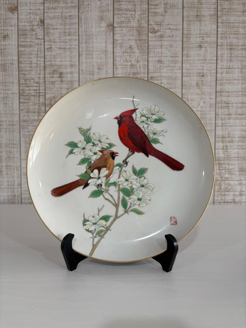 【希少】宮内庁御用達　深川製磁　鴛鴦　おしどり　手描き　絵皿　飾り皿