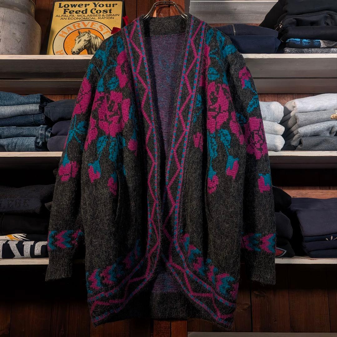 80s　グランジ　パンク　UK vintage　モヘアカーディガン　花柄　ガウン