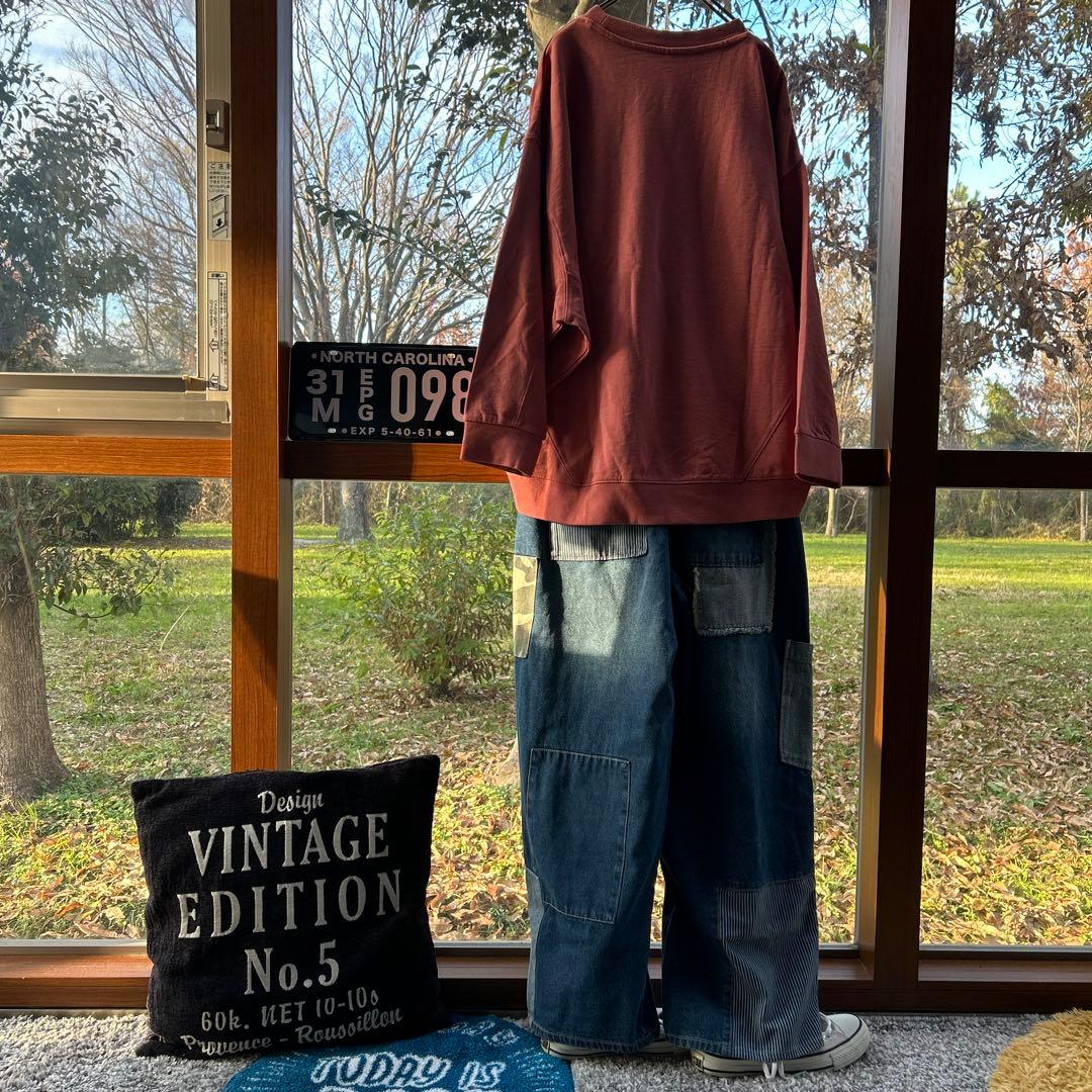 りーサン デニム×迷彩柄 パッチワークパンツ