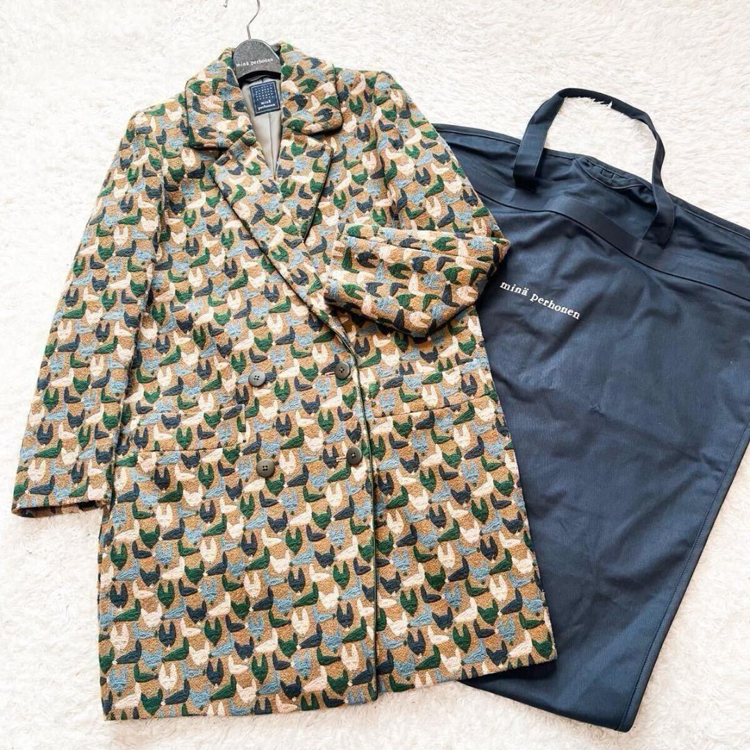 20年コレクション ミナペルホネン repo 刺繍 ダブルブレスト コート