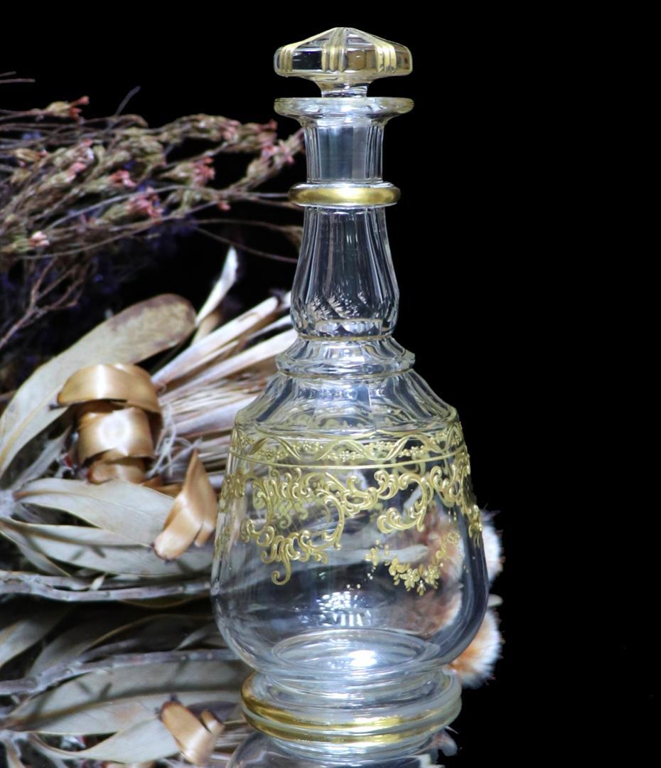 オールド・バカラ 1900年頃 金彩盛り上げ装飾デカンタ 美品 ボトル ゴールド