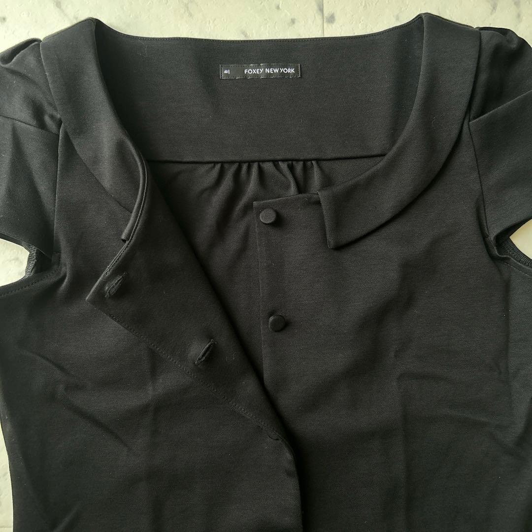 美品 FOXEY NEW YORK ストレッチ ブラウス　40 黒　洗える