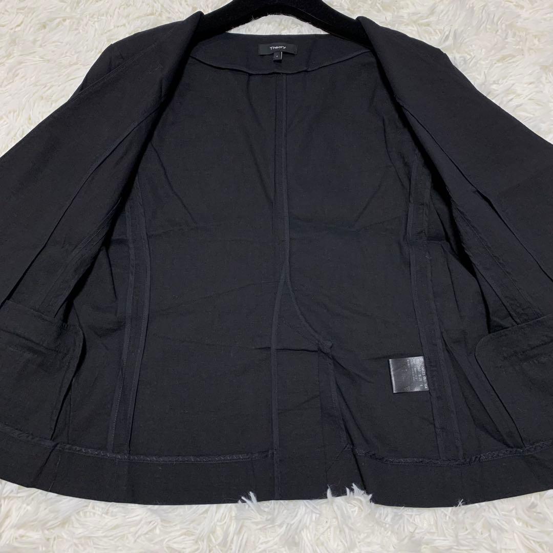 【美品】セオリー スーツ セットアップ ノーカラー リネン L ブラック