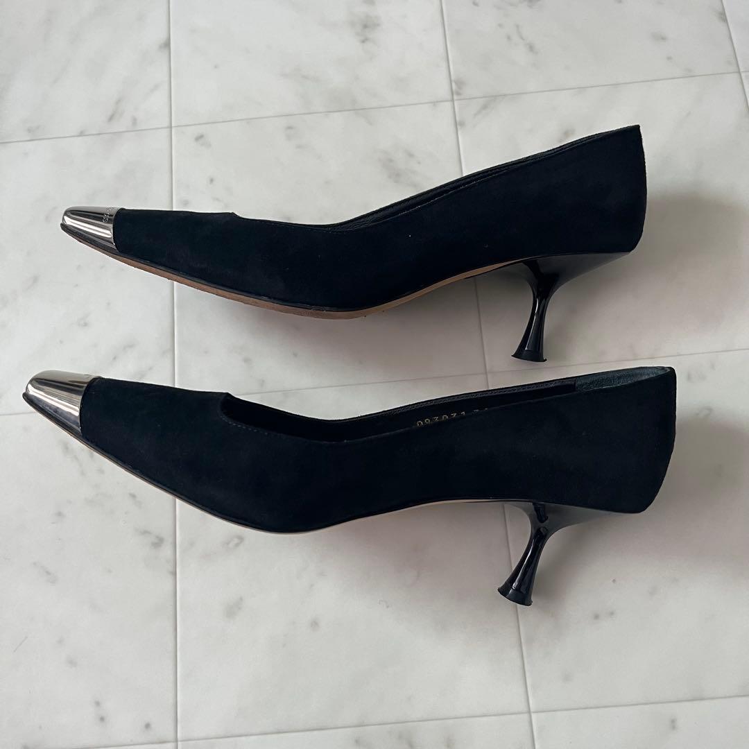 美品♡セルジオロッシ シルバーメタル トゥキャップ パンプス ブラック 36
