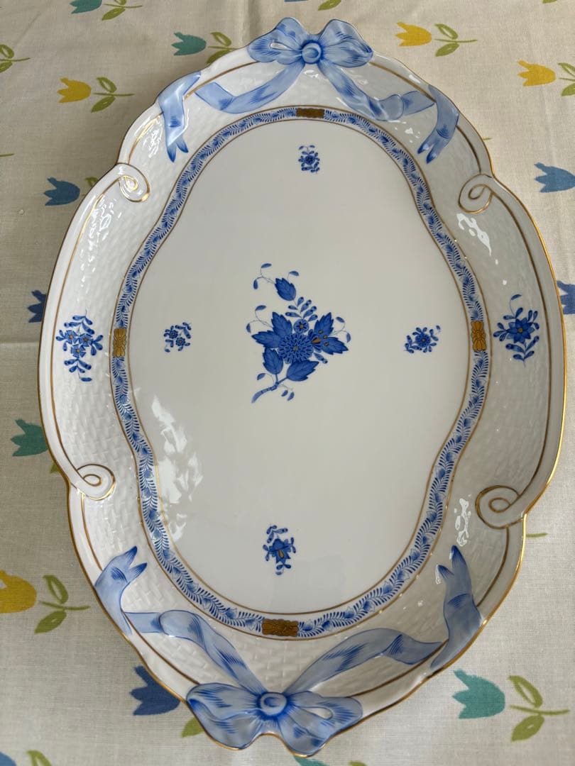 ヘレンド 大皿 40cm幅 リボン トレイ