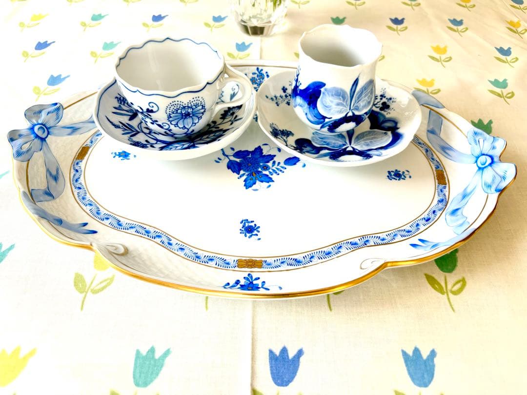 ヘレンド 大皿 40cm幅 リボン トレイ